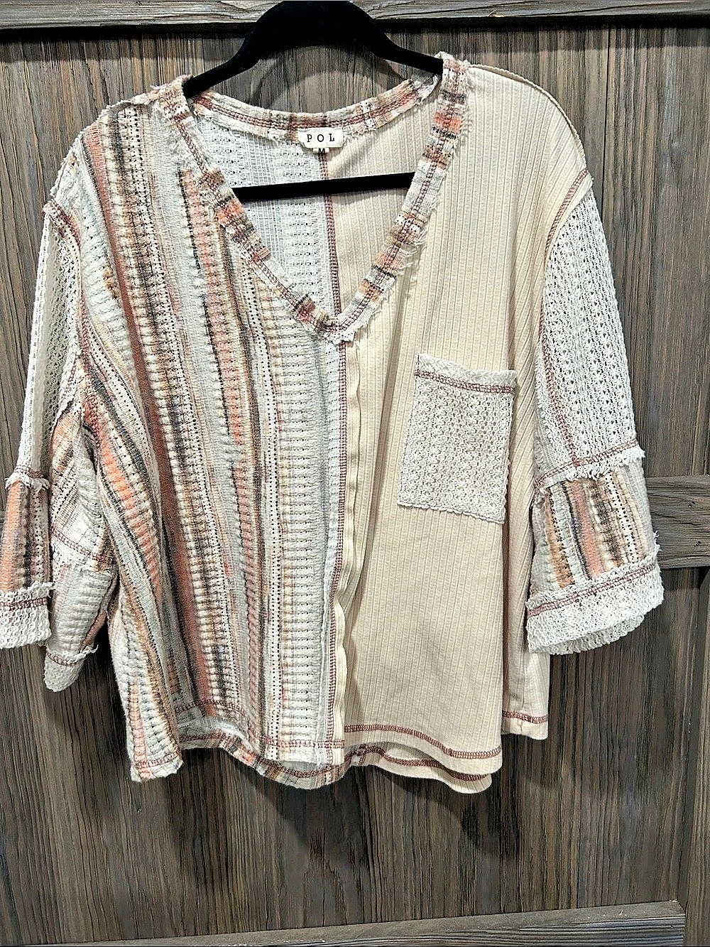 POL Striped Knit Tunic in Cream & Pink Medium Like New